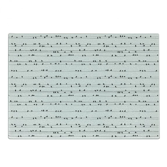 Bird on a Wire Cutting Board, View of Lots of Avian Animal Silhouettes in Monochrome Art, Decorative Tempered Glass Cutting and Serving Board, in 3 Sizes, by Ambesonne