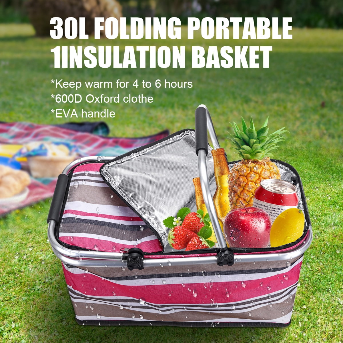 30 L Camping Picnic Basket for 2 Person, Outdoor Insulated Picnic Bag