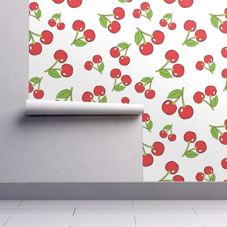 Removable Water-Activated Wallpaper Cherry Sketchy Cherries Vintage Home