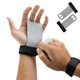 thumbnail image 1 of EeaseMX 1 par de guantes de cuero de vaca con protector de palma para levantamiento de pesas, agarres para barra y gimnasia, talla M (gris y blanco), 1 of 7
