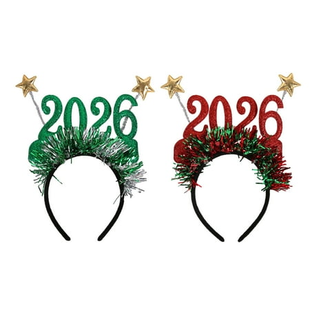Shoreew 2026 Glitter Headband for New Years Eve Christmas Party Hair Accessory with Stars Festive Countdown Celebration Headwear