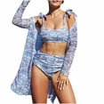 thumbnail image 2 of Wancir 3pcs Set Women Bikini with Cover Up Swimsuit Floral Print Bottom Knotted Front Top High Waisted Swimwear, 2 of 9