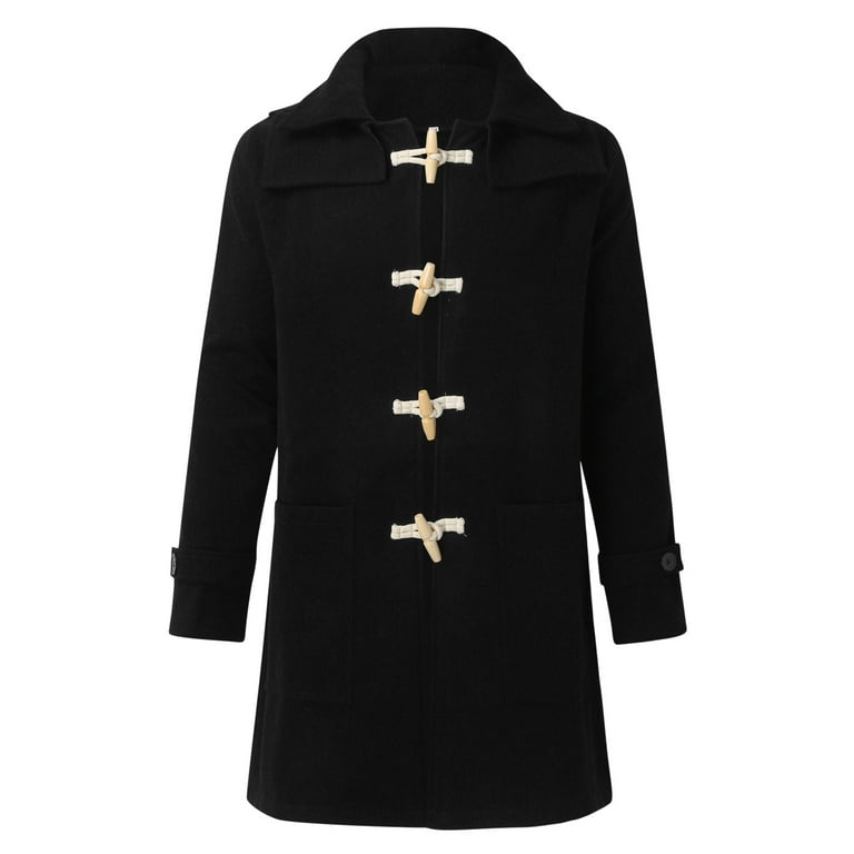 HAXMNOU Men Wool Coat Winter Trench Coats Long Sleeve Button