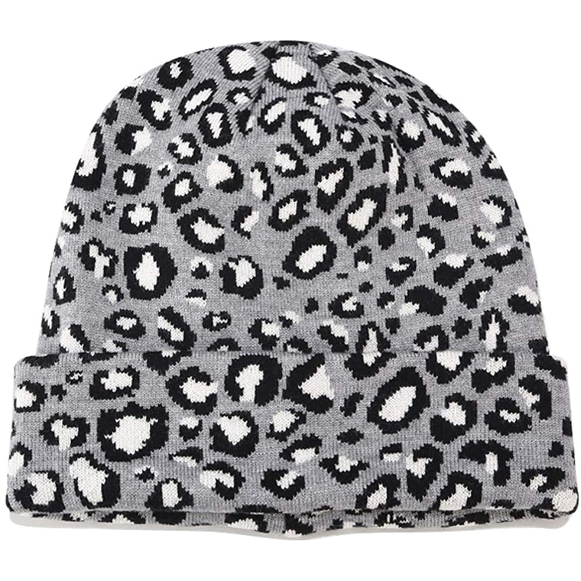 Leopard Print Beanie Hat Trendy Animal Pattern Skull Cap 2 Layers Cuffed  Hats Winter Thick Knitted Watch Caps