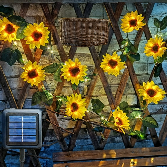 Solar Sunflower Garland Lights - 7.55 ft 20 LED Artificial Sunflower String Lights | Automatic Night Illumination, with Adjustable Stand | Fairy String Lights for Party Home Garden & Patio Decor
