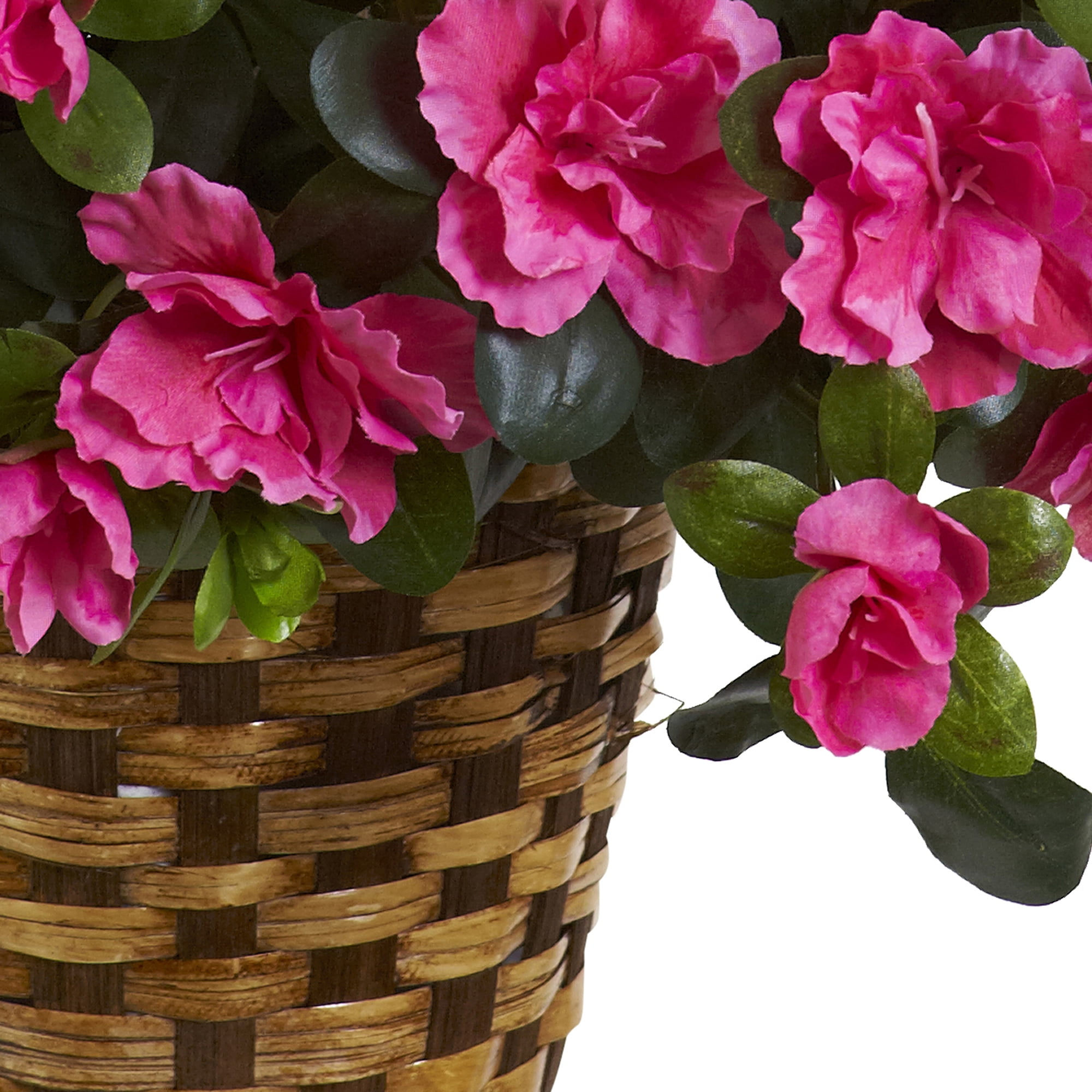 Nearly Natural Azalea Artificial Flowers in Hanging Basket, Pink