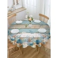 thumbnail image 5 of Summer Marine Life Round Tablecloth 60 inches Starfish Shells Corals Eucalyptus Wood Teal Waterproof Oil-Proof Table Cloth Round Table Cover for Holiday Party Picnic Dinner Decor Indoor Outdoor Use, 5 of 9
