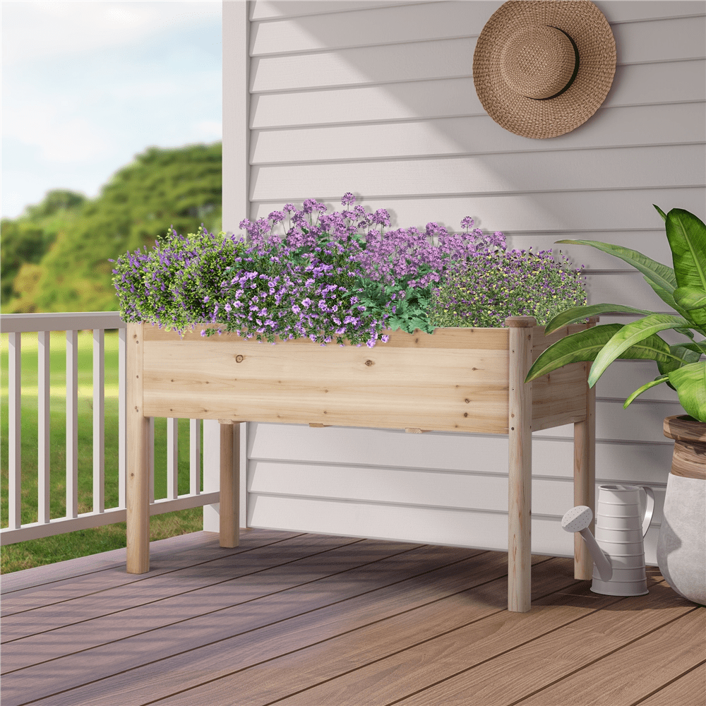 Wood Garden Bed Rectangle Raised Planters Planter Box Plants Vegetables Flowers Herbs Elevated Planter for Garden/House/Yard