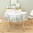 thumbnail image 6 of Nanqianyi White Round Tablecloth 60 inch With Pink Floral Green Leaves Plants, Waterproof Table Cover for Kitchen Decoration, 6 of 8
