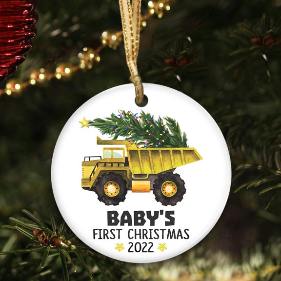 Baby First Christmas Ornament 2022, Newborn Baby Boy, Girl Christmas Ornament Gifts, First Time Mom, Dad Gift, Pregnancy Gifts, Christmas Decorations Newborn Gifts, Dump Truck Ceramic Ornament