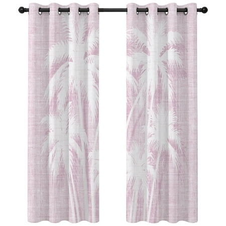 Palm Tree Blackout Curtains 63 Inches Long Tropical Plant Coastal Summer Pink Thermal Insulated Room Darkening Drapes with Grommets for Living Room 42 W x 63 L 2 Panels