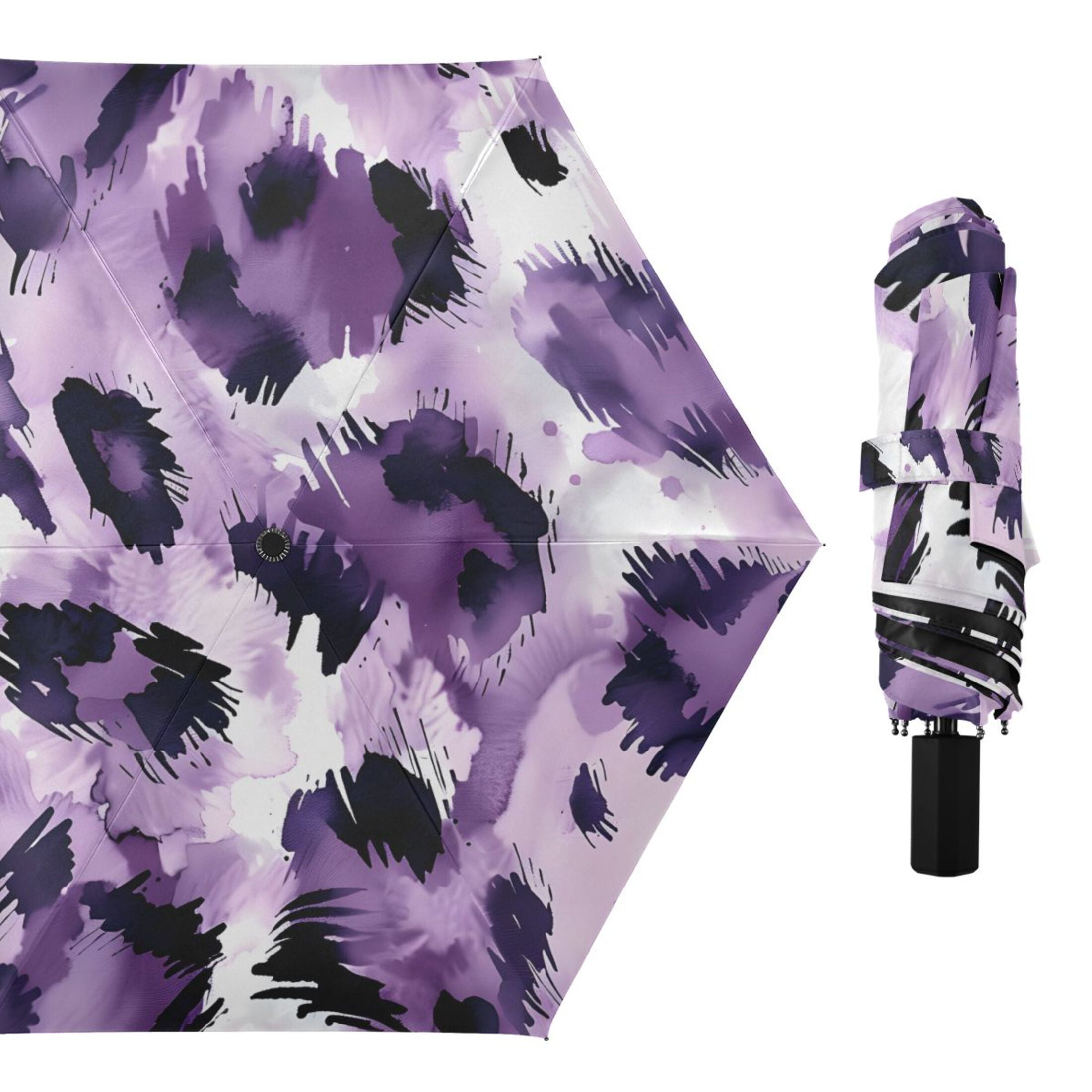ALAZA Purple Leopard UPF 50+ Compact Folding Umbrella for Rain Travel Umbrella Packable