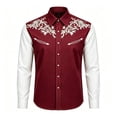 thumbnail image 3 of KHONTS Boys Kids Western Cowboy Shirts Collared Button down Long Sleeve Tops Summer Vacation Tees,Size 6-15 Years Wine 170, 3 of 4