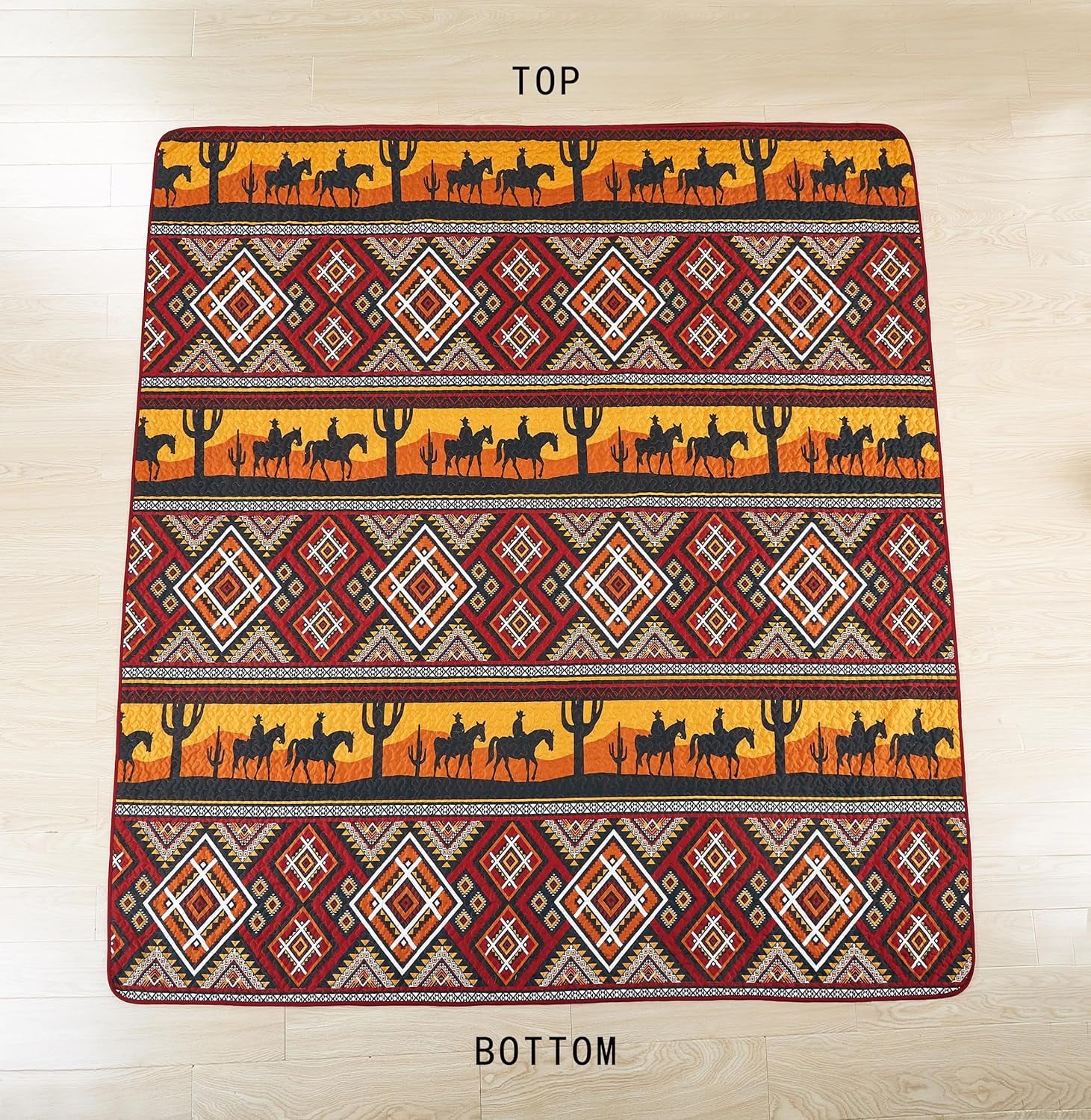 Chezmoi Collection Rodeo 2-Piece Southwestern Sunset Cowboys Quilt Set Twin, Multicolor Red Orange Black White Printed Microfiber Lightweight Bedspread Set for All season