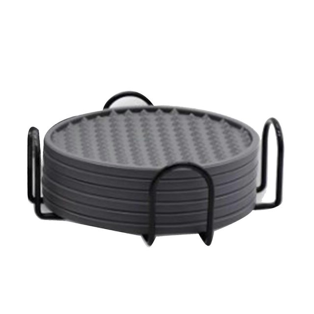 Lot de 6 dessous de verre ronds en silicone, résistants à la chaleur, antidérapants et flexibles, avec support, pour la maison et la cuisine, gris
