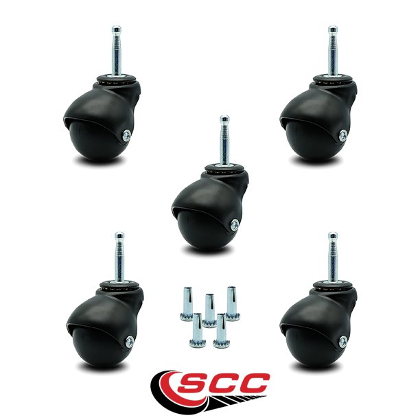 Service Caster Flat Black Hooded 2 Inch Swivel Ball Casters with 5/16 Grip Neck Stem 375 lbs