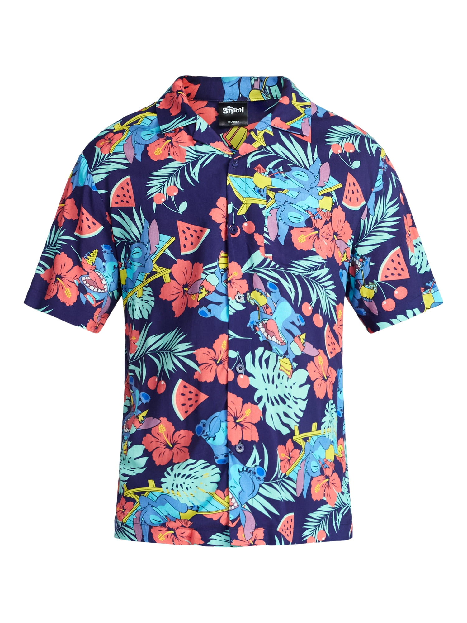 Lilo & Stitch Men's and Big Men's Graphic Button-Up Shirt, Sizes XS-5XL