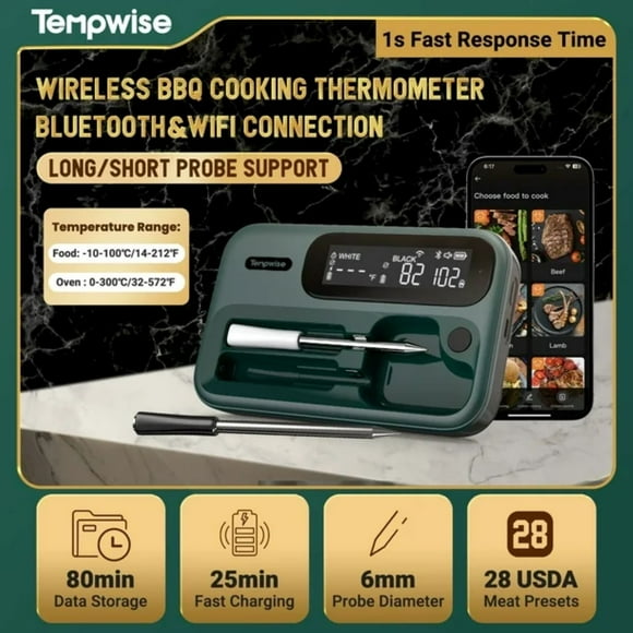 Refurbished Tempwise TNT-2BW 5G Wireless Meat Cooking Barbecue Bluetooth Thermometer, 80min Data Storage,25H Rechargeable