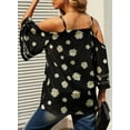 thumbnail image 3 of Asyoly Womens Tops Summer Casual Cold Shoulder 3/4 Sleeve Top Leopard Print Mesh Pullover Loose Fit Shirts, 3 of 5