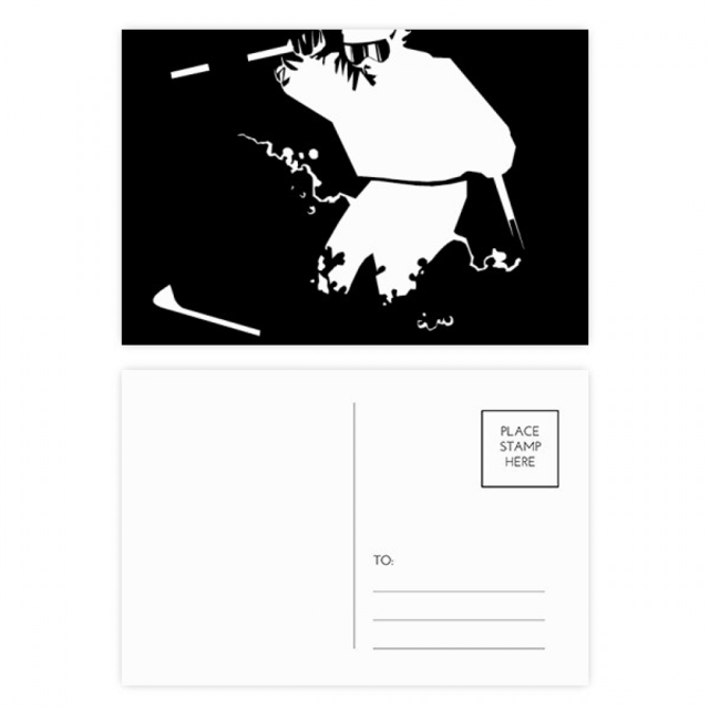 Ilustración de esquí Winter Sport Negro Set cumpleaños gracias tarjeta postal correo lado 20pcs