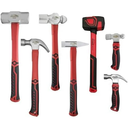 7-Pieces Hammer Set, 24 oz Claw Hammer, 12oz Claw Hammer, 13oz Ball Peen Hammer, 2 Lb Ball Peen Hammer, 3 Lb Sledge Hammer, Engineer Hammer, 10oz Rubber Mallet