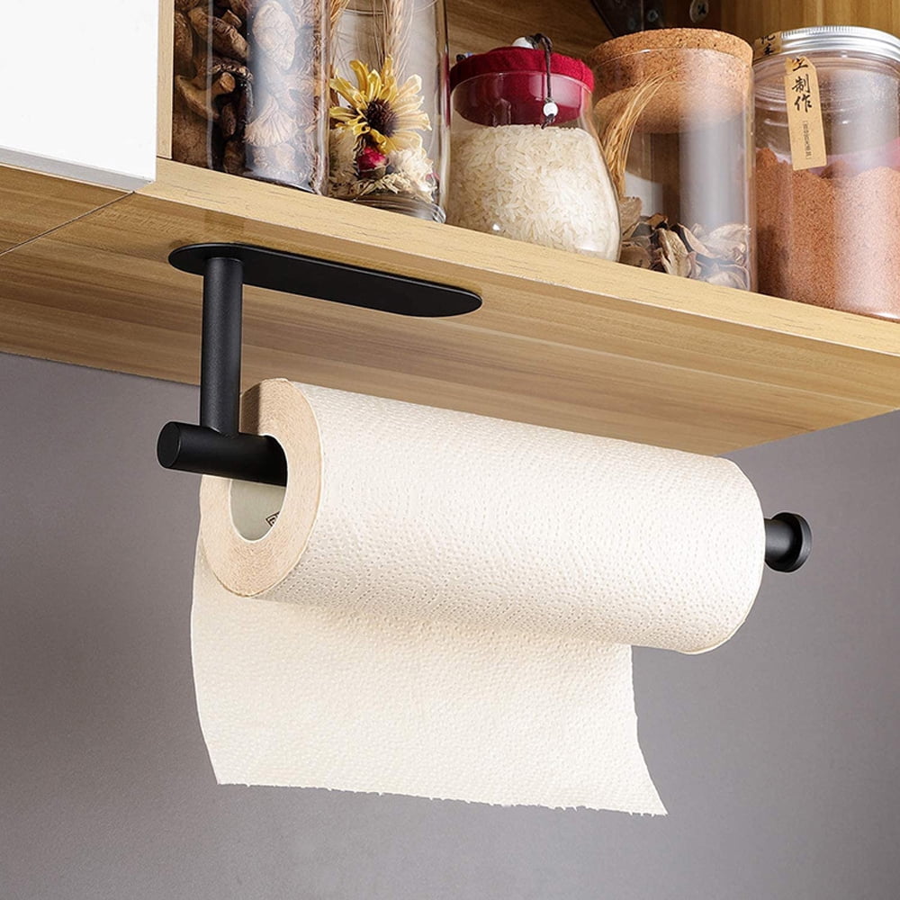 Silver Self Adhesive or Drilling Paper Towel Holder Under Kitchen Cabinet Bathroom SUS304 Stainless Steel Adhesive Paper Towel Holder for Kitchen Wall cabinets Wall Mount Paper Towel Holder