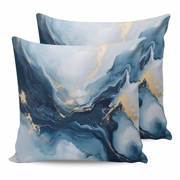 Pillow Covers 20x20 Set of 2, Navy Blue Marble Throw Pillow Covers Decorative Couch Cushion Cover, Modern Abstract Ink Painting Microfiber Soft Square Pillowcases for Bedroom Living Room Sofa