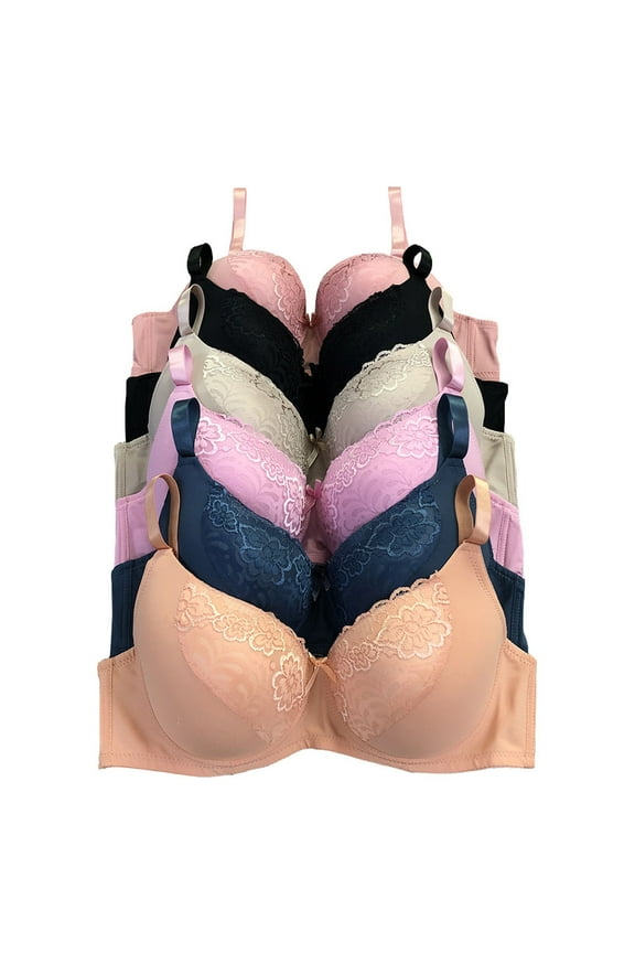 Women Bras 6 Packs T-Shirt Bras Full Coverage Comfortable Everyday Wear Size A to DDD Cups Bra 40DDD (S3902)