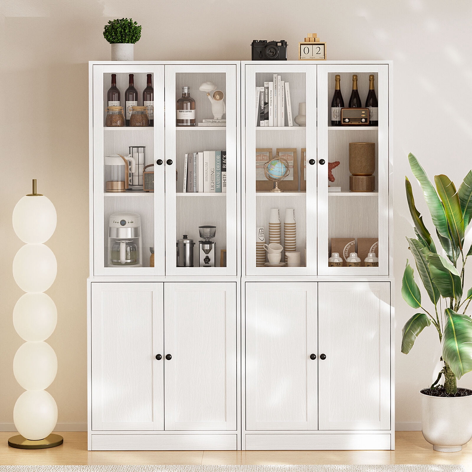 RichYa 4-Piece Entertainment Center with Bookshelves for TVs,TV Stand for TVs up to 60”,TV Stand Cabinets with Display Shelves for Living Room,White