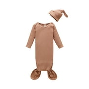 Ensemble de sac de couchage pour bébé tout-petit, couleur unie pour bébé, poche de couchage à manches longues et col rond + chapeau élastique pour le printemps, l'automne