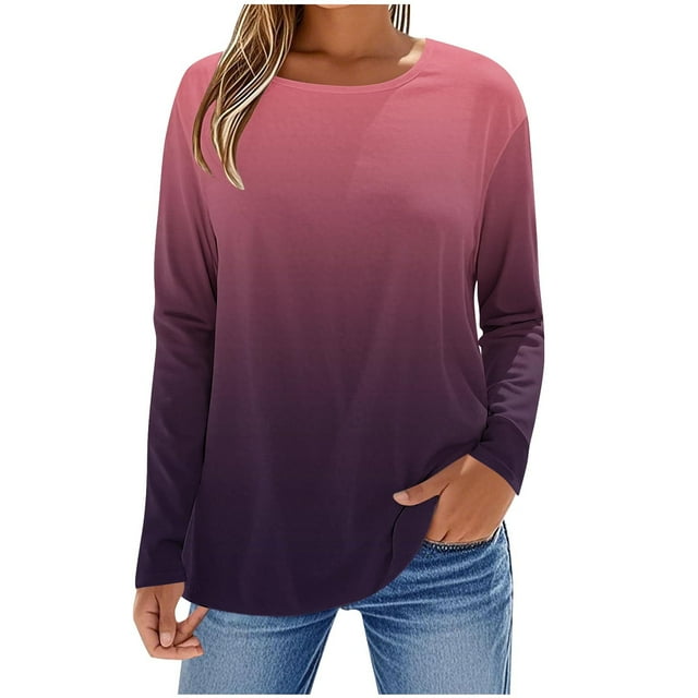 Enjoytime Blouses Décontractées Habillées pour Femmes Imprimé Manches Longues Col Rond Hauts Affaires Dames Automne Chemise de Travail Tendance