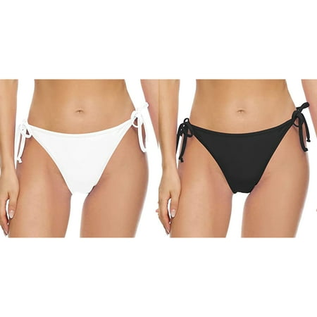 (2-Pack) Kcodviy Women Vintage Print Low Womens Swim Bottoms Pattern Waist Brazilian Bikini Bottom Swim Pants for Women Mesh Swimwear Briefs Beachwear Brazilian Bikini Bottom Side Tie Thong Bathing
