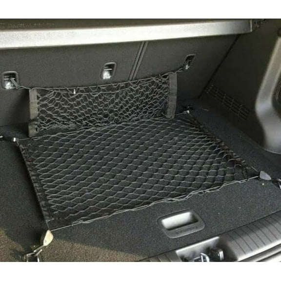 EACCESSORIES EA (Qty.2) Rear Trunk Organizer Cargo Net for KIA Stinger 2018-2023 – Floor & Envelope Style Cargo Nets for Hatchback – Premium Mesh Elastic Car Trunk Organizer – Compatible KIA Stinger