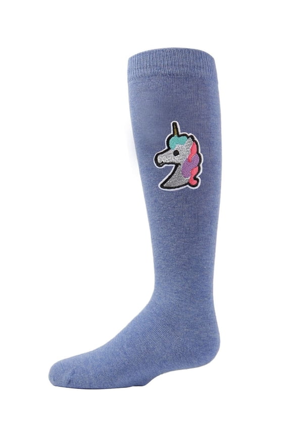 Glitter Unicorn Knee-High Socks - Girls - Female, 12, Denim