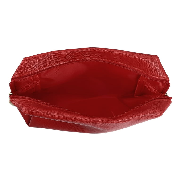 Red leather makeup bag sale
