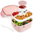 thumbnail image 1 of Salad Container for Lunch, Large Salad Bowl Lunch Box Container with 4-Compartment Bento-Style Tray, Reusable Spork & BPA-Free Pink, 1 of 6