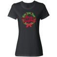 thumbnail image 3 of Inktastic Merry Christmas Wreath with Red Bow and Ornaments Women's T-Shirt, 3 of 5