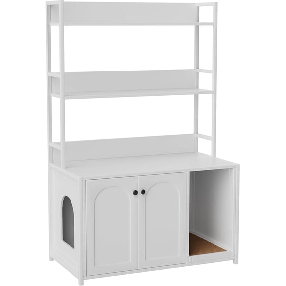 2025 New Large Litter Box Enclosure - 52'' Cat Box Furniture with Shelves & Doors, Hidden Kitty Litter Box Cabinet, Scratch Pad, Stylish Design