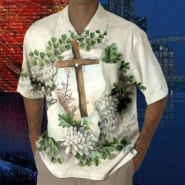 toraway Mens Shirts Short Sleeve Button down Mens Easter Short Sleeved Shirt Festive Relaxed and Comfortable Style Simple All Over Printed Short Sleeved Shirt XXXL