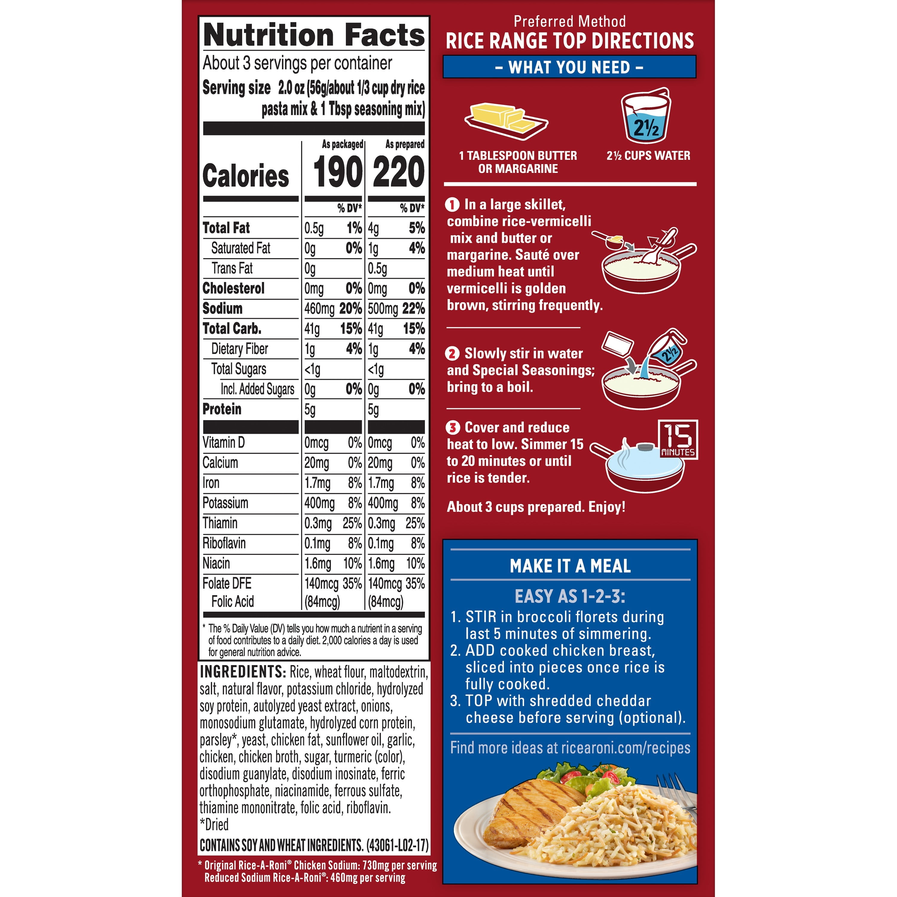 (12 pack) Rice-A-Roni Lower Sodium Rice & Vermicelli Mix, Chicken, 6.9 oz Cardboard Box, Packaged Meals