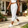 thumbnail image 6 of Guluxicc Women's Linen Gym Pants with Pockets Elastic High Waist Athletic Trousers for Everyday Workout Running, 6 of 7