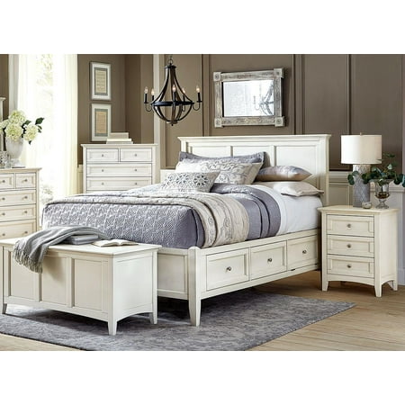  Cottage Queen  Storage Bedroom  Set  3Ps White Linen 