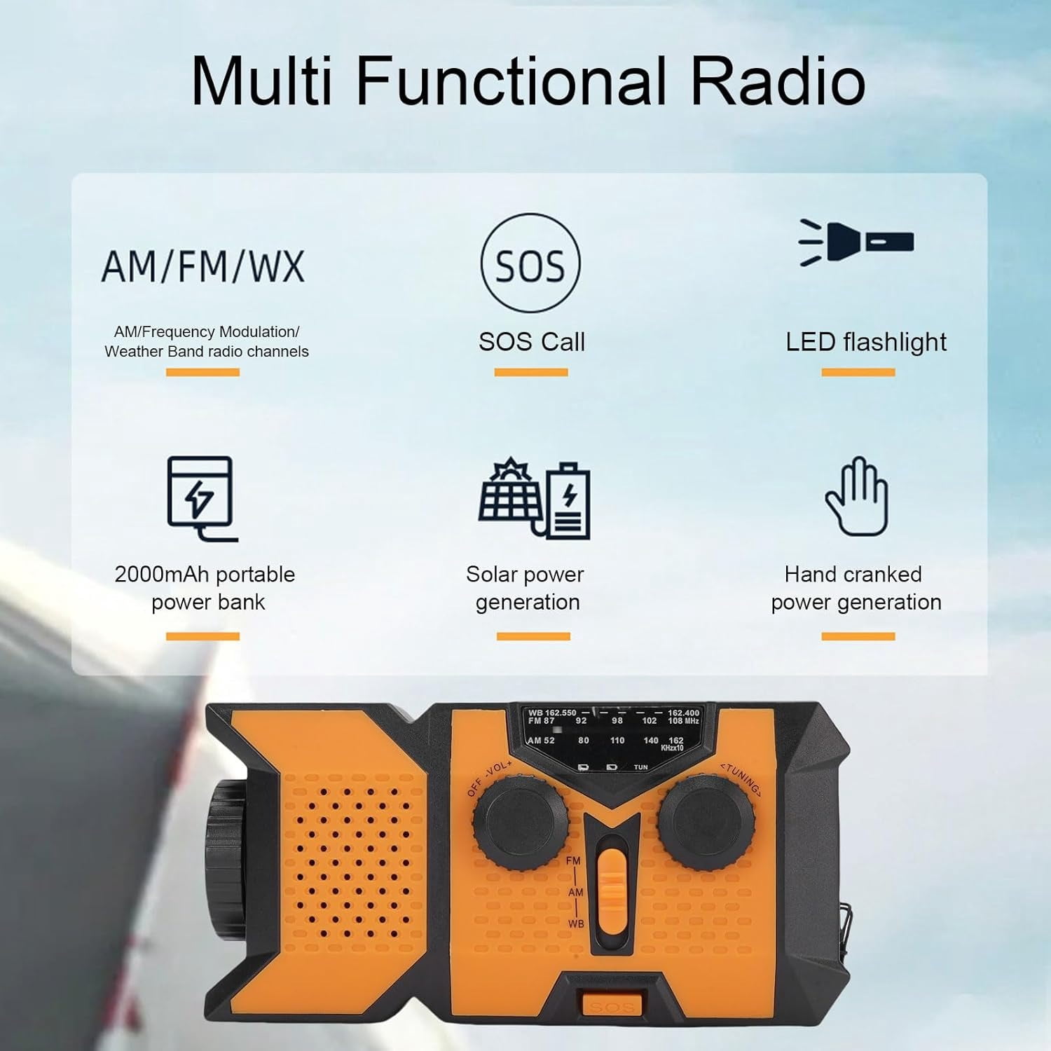 NOAA Weather Radio, 2000mAh Solar Hand Crank Emergency Radio with AM/FM/WB, Portable Survival Radio with LED Flashlight, Phone Charger, for Home Power Outage Camping Hurricane Preparedness