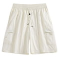 thumbnail image 3 of Men's Nylon Breathable Quick Dry Shorts, Elastic Drawstring Waist Deep Side Pockets Loose Solid Thin Fabric, Multi Occasion Casual Shorts for Beach Travel Daily | TruHer,White 2XL, 3 of 8