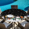 thumbnail image 6 of Black Snowman Round Tablecloth, Fitted Table Cover with Elastic for 36"-44" Round Tables, Christmas Winter Snowflake Xmas Tree Table Cloth Outdoor Indoor Dinning Party Waterproof Tablecloths, 6 of 7