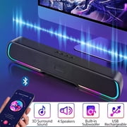 Bluetooth Soundbar with RGB Lights, 20W Home Theater Speaker, 4 Dynamic Light Modes, Built-in 2000mAh Battery, Compatible with TV, PC, Phone, Tablet