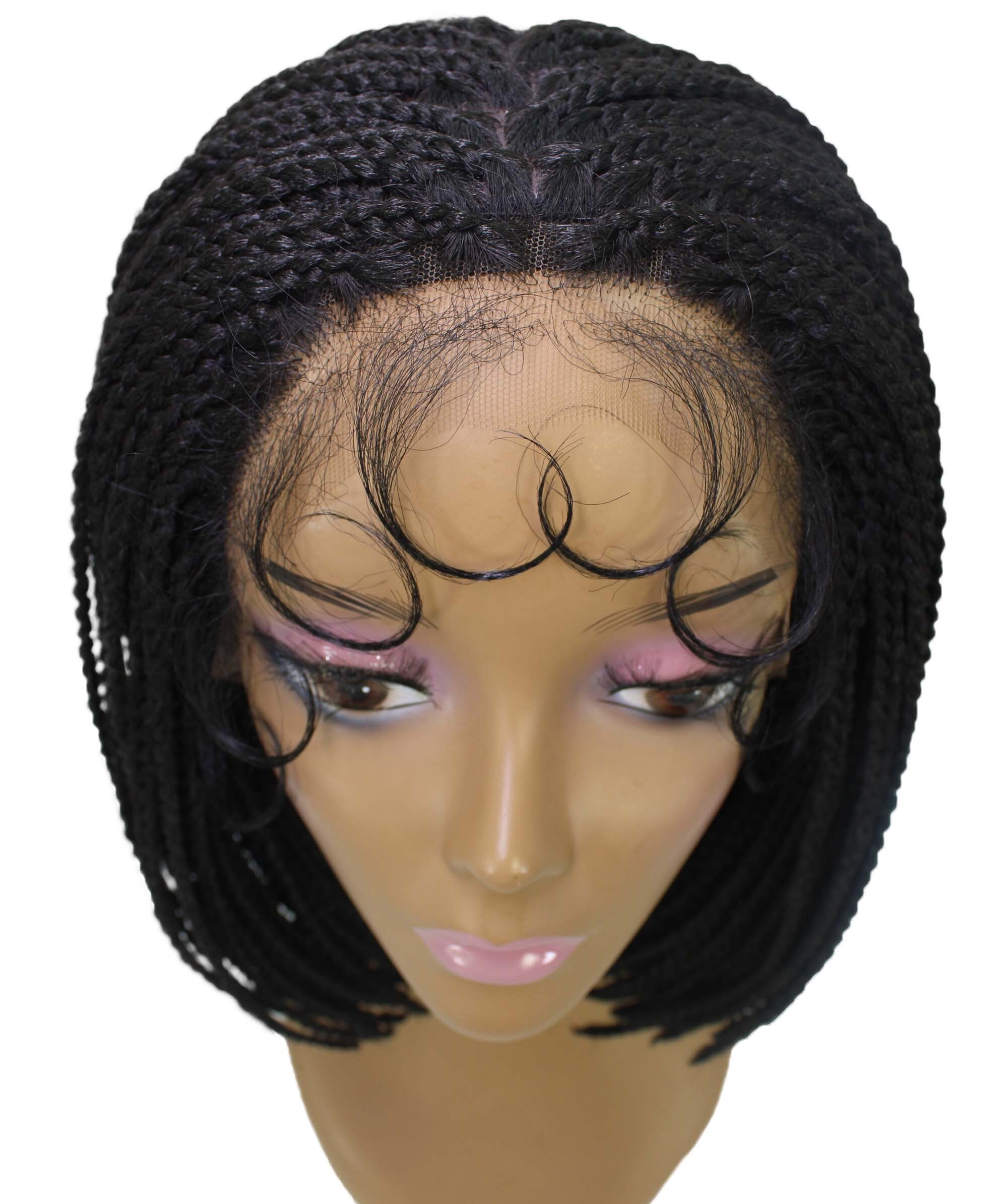 LUXLUXE Jayla 12" Straight Braided Wig for Women, 4x4 Hand-Tied Lace Heat-Resistant Synthetic Hair, Natural black
