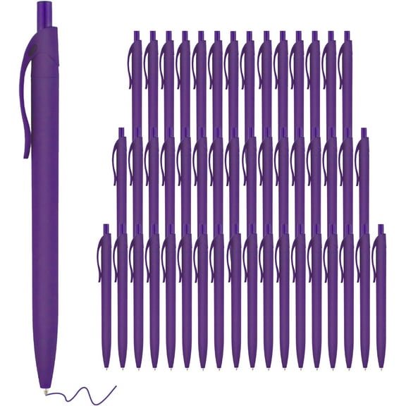 Pens Bulk, 50 Pack No Bleed Grey Barrel Black Ink Click Pens, Wholesale Retractable Ballpoint Pens, Pen Medium Point, Smooth black Ink Pen, 1.0MM-Purple