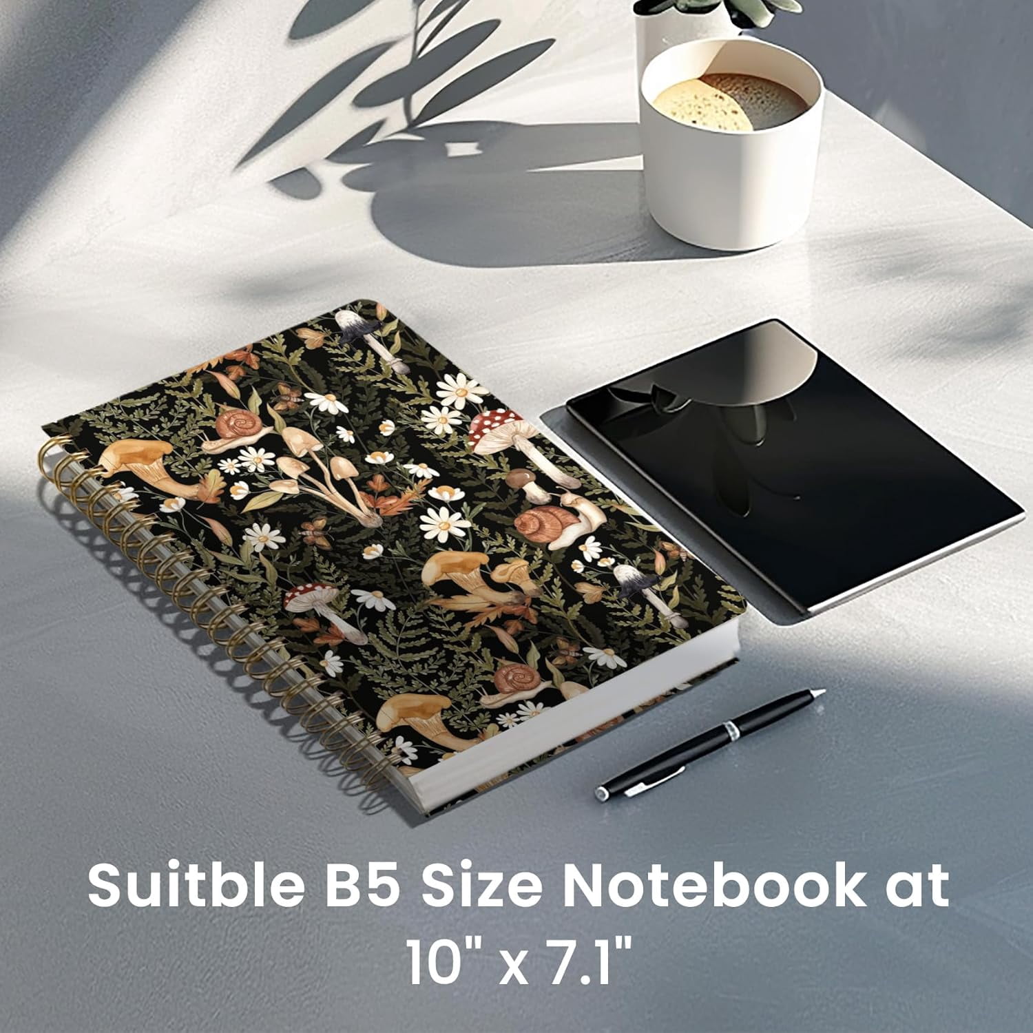 AP Lined Spiral Notebook Journal for Work,300 Pages Thick B5 (7.1"x10") College Ruled Journal for Women & Writing, Hardcover Notebook for Note Taking,Perfect for Office Home School Supplies, Mushroom