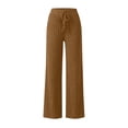 thumbnail image 6 of XRoczxe Women Ribbed Knit Wide‑Leg Pants, Drawstring Elastic Waist Brushed Casual Long Trousers With Side Pockets, Multi‑color Solid Pants, 6 of 8